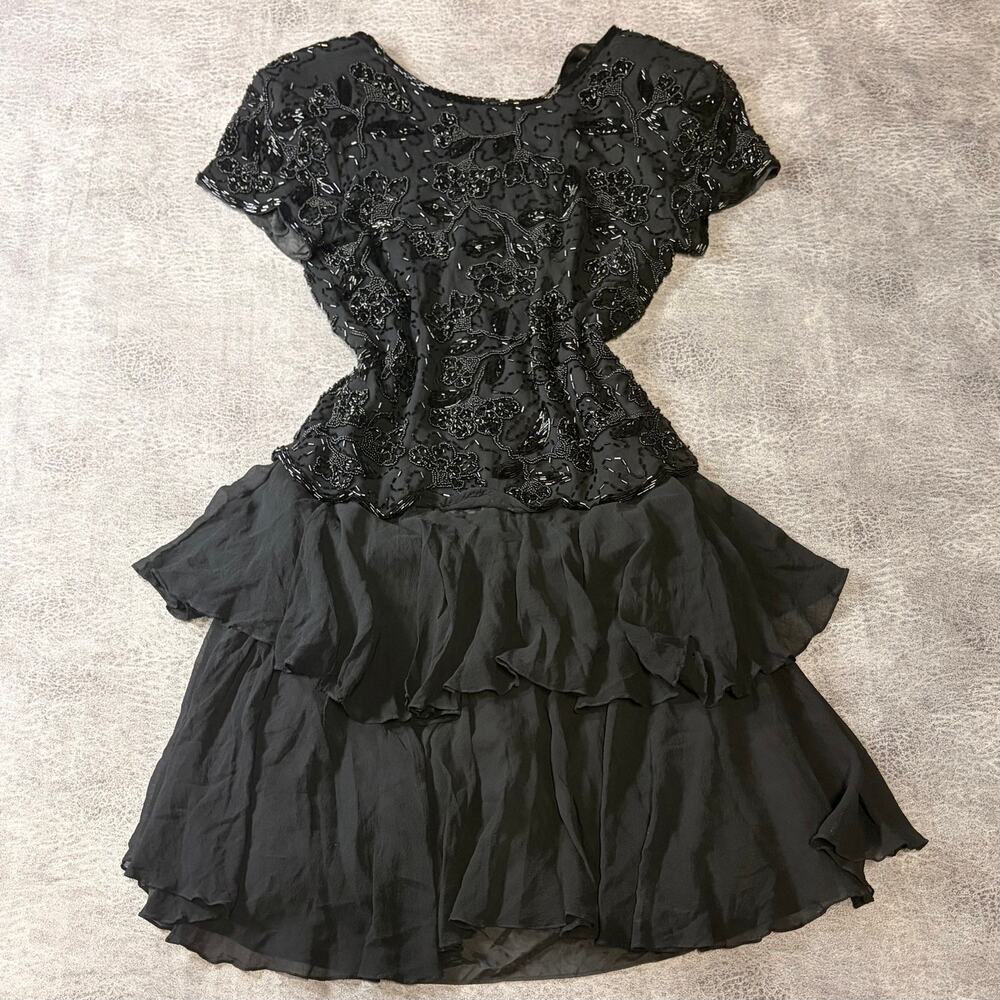 Vintage Black Embellished Silk Dress